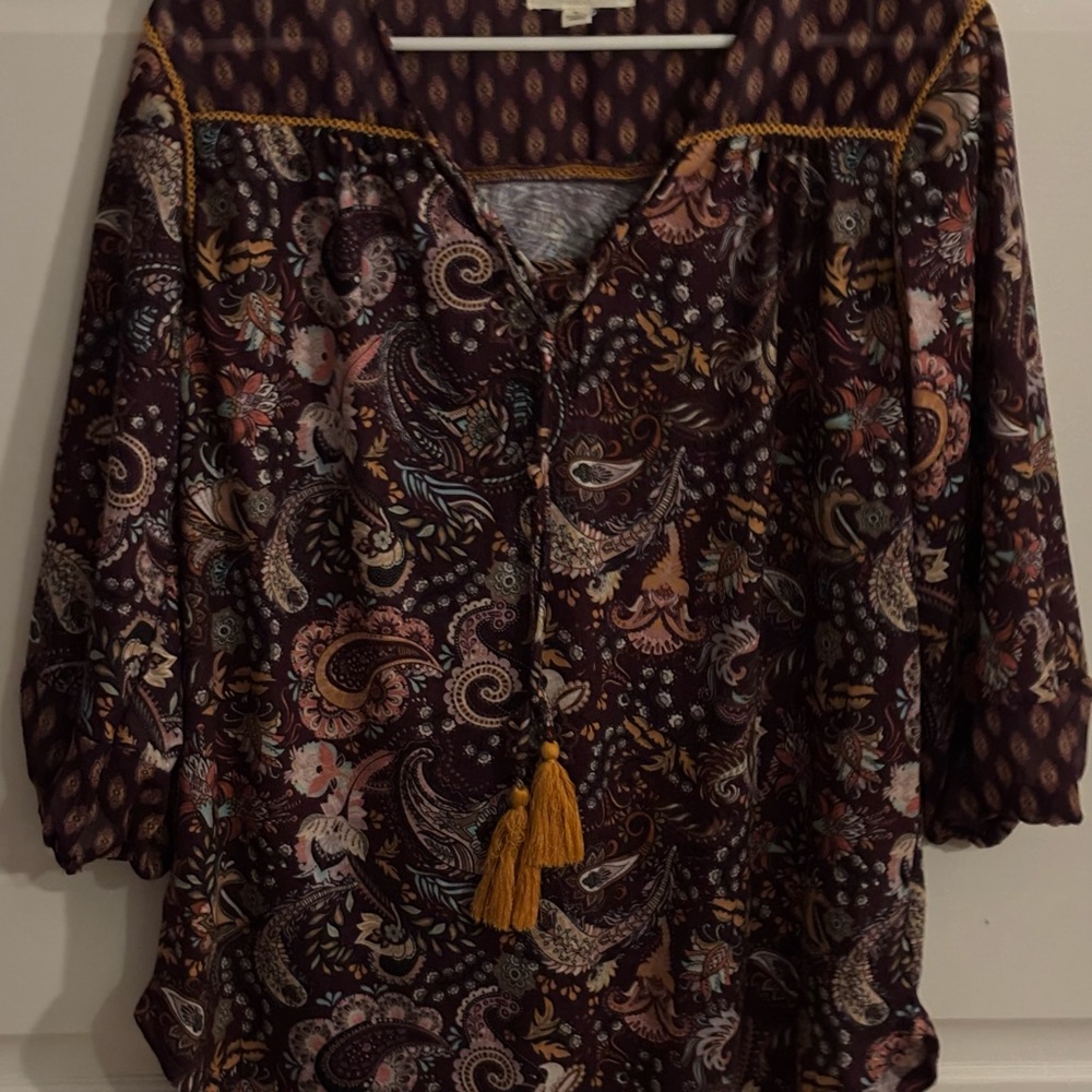 Farmers Market Woman Size L Bohemian Hippie Long Sleeve Blouse.